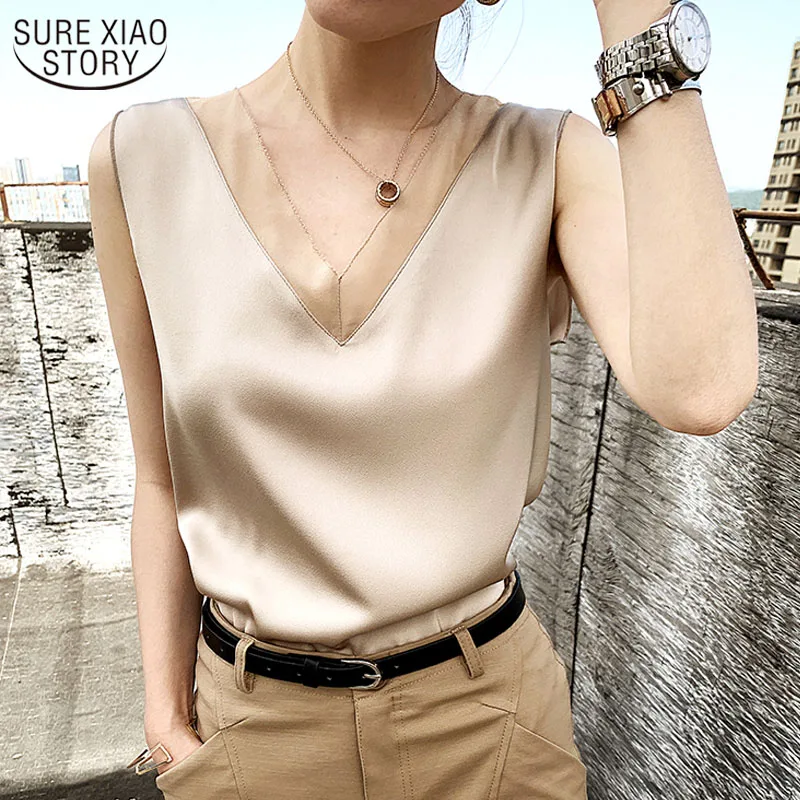 

2021 Summer ElegantCasual Satin Silk Blouse Tunic Vintage Office Women's Black Blouses Chiffon Tops Shirt for Women 13573