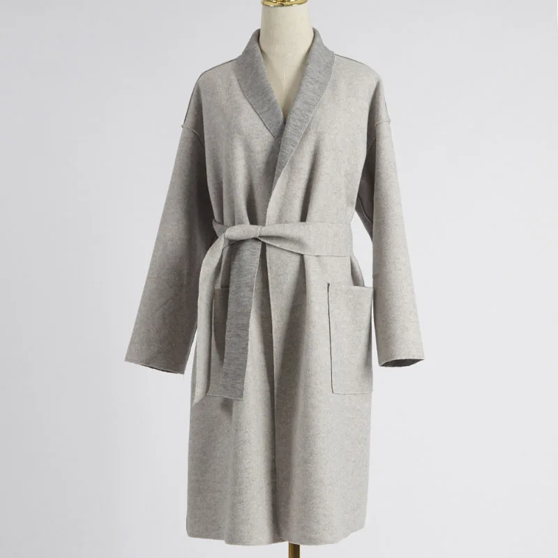 Женское шерстяное пальто простое длинное на сезон осень зима женский халат