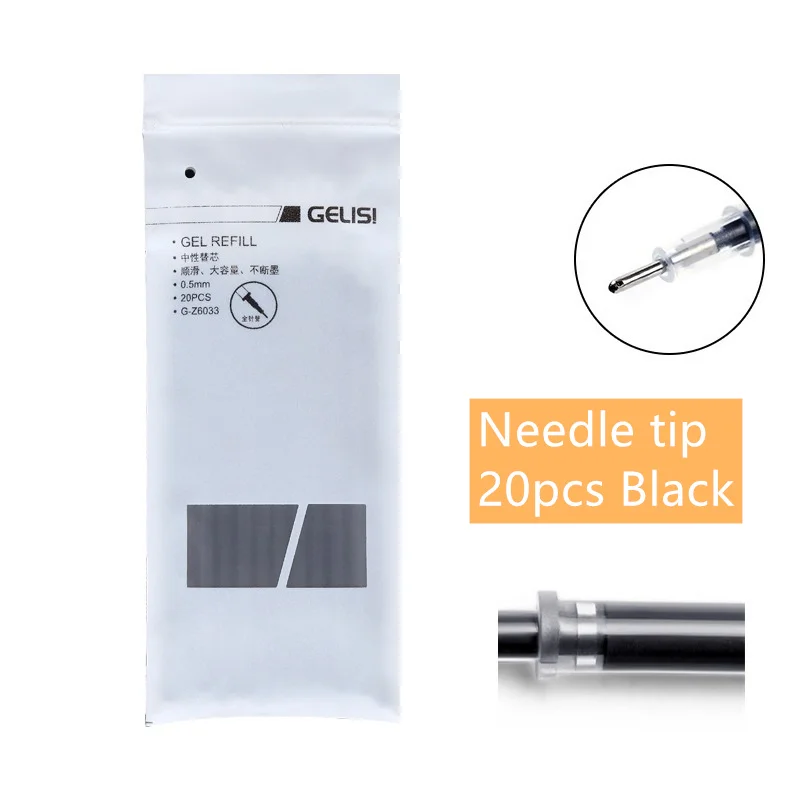 20pcs Black 20 шт. гелевая чернильная ручка заправка значение пакет иглы наконечник 0,5 мм шариковая черная синяя красная Замена Канцтовары офисный школьный F795 - Цвет: 20pcs Black