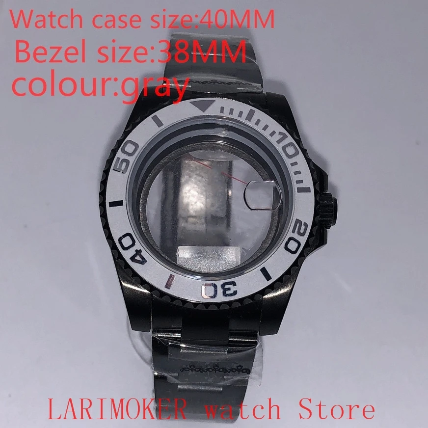 

Suitable for NH35 NH36 Miyota 8215 40mm 904L stainless steel case, transparent black back cover, with bezel,gray