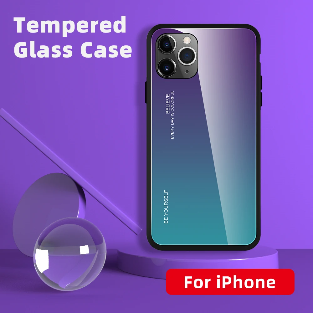 Для iPhone 11 Pro Max градиентный чехол из закаленного стекла противоударный жесткий
