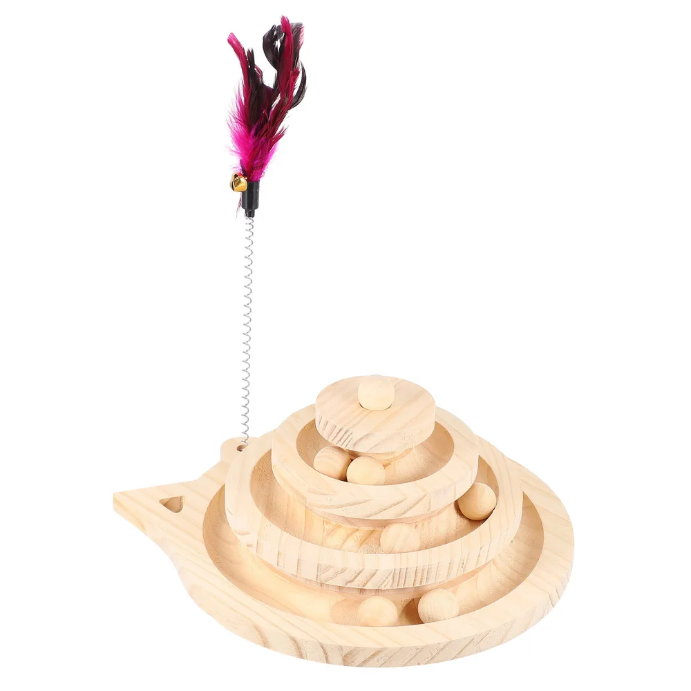

3-Layer Cat Wood Turntable with Track Pet Cat Wooden Scratching
