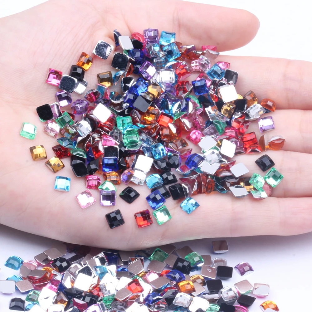 

Acrylic Rhinestones Square Shape 1000pcs 5mm Flatback Earth Facets Many Colors Flat Back Glue On Beads DIY Nail Art Decoration