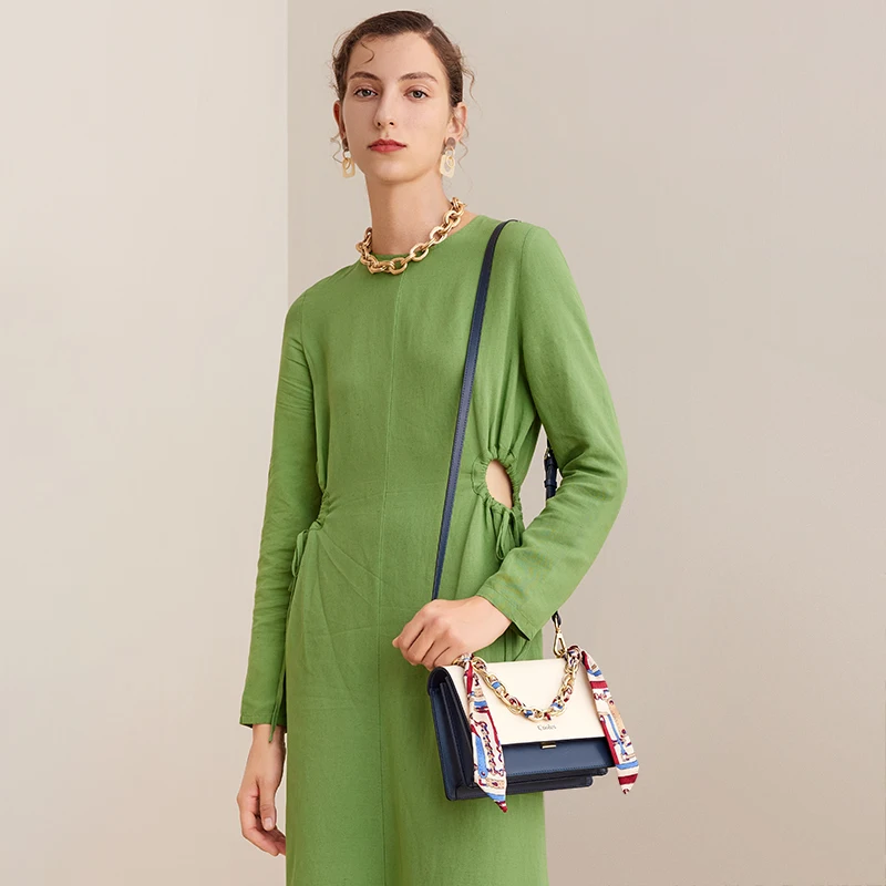 

Messenger Handbags Ribbons Chain Women shoulder bags Flap New PU Leather Casual Two-color crossbody bags for women