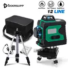 Лазерный уровень, 12 линий, 3D мощный зеленый лазерный луч, 360 градусов, горизонтальный и вертикальный крест, автоматический самонивелирующийся лазерный уровень, штатив 1 м