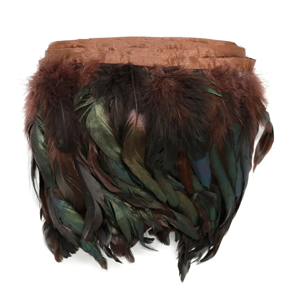 Натуральные петушиные перья бахрома для рукоделия Плюмаж 10-15 см лента с черными