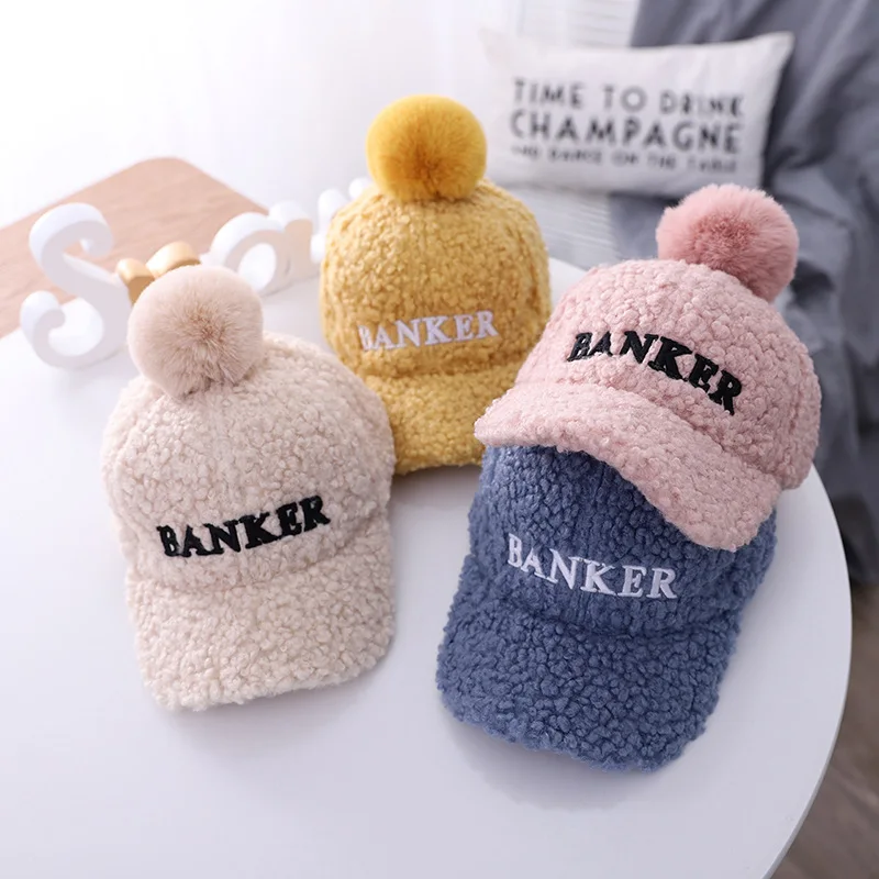 Lamb Wool Cold and Warm Letter Embroidery Baseball Caps Hole Adjustable Hip Hop Hat Soft Top Unisex Women Man Sun Hats