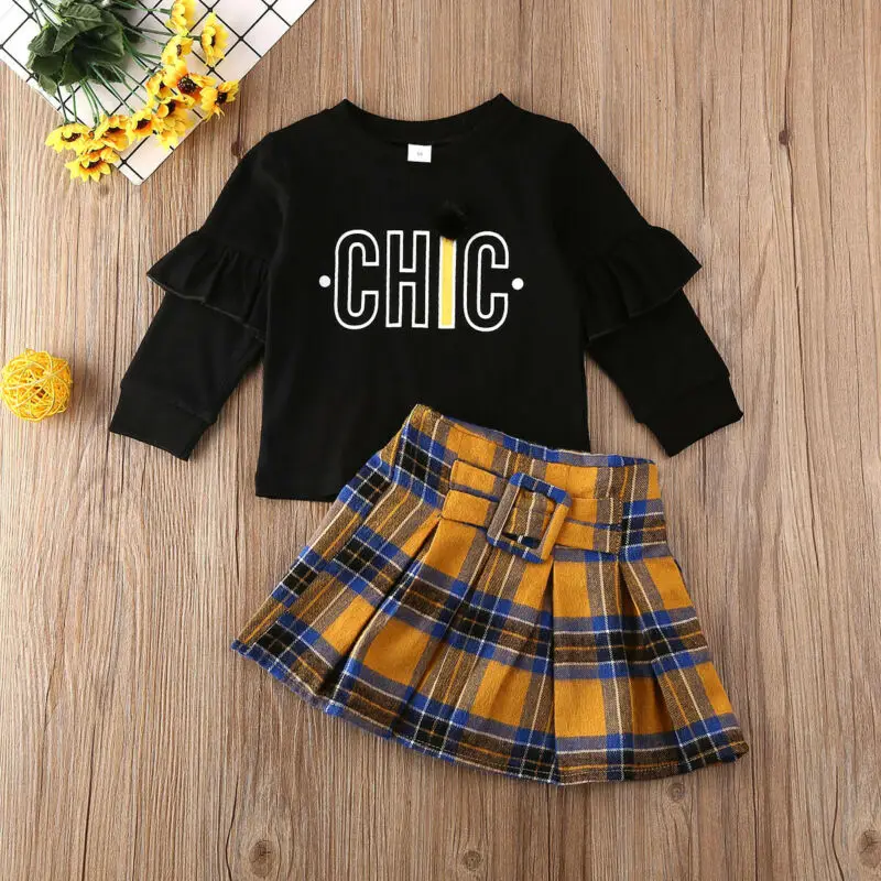 Новинка топ для маленьких девочек кофта и юбка в клетку комплект осени хлопковый