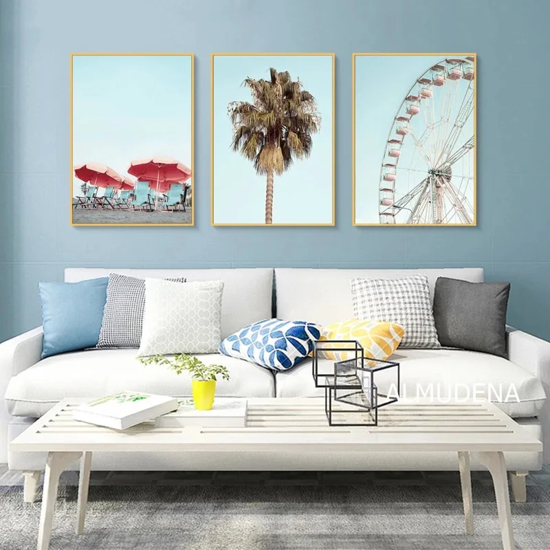 Калифорнийский пейзаж Картина на холсте колесо обозрения печать пальмовый пляж