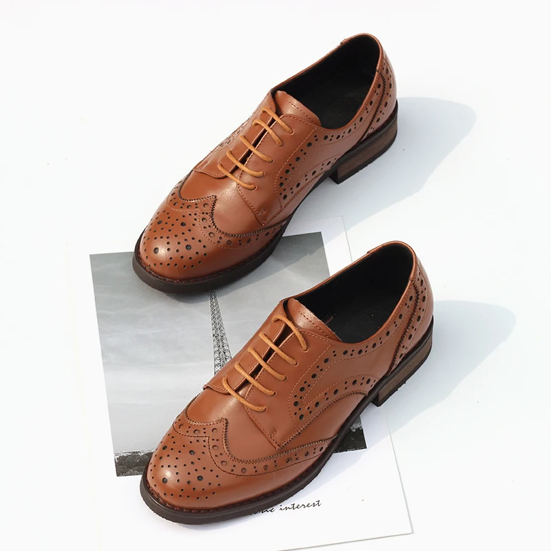 

Spring/Autumn Flats Shoes Women Genuine Leather Oxford Shoes For Women College Style Plus Size Brogue Shoes Zapatos De Mujer
