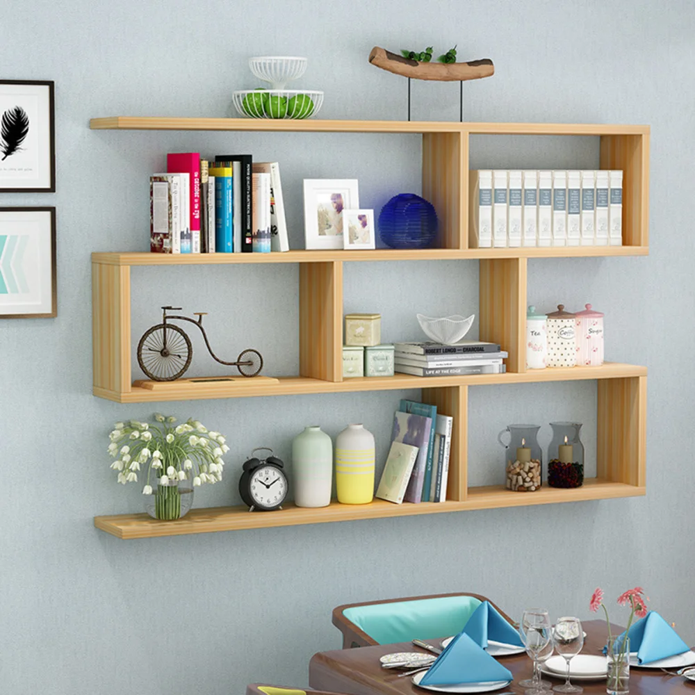 

Wall Mounted Bookshelf Multi-grid Design Bookshelf Wall Storage Rack Wooden Decorative Wall Frame Wall Hanging Bookcase Bedroom