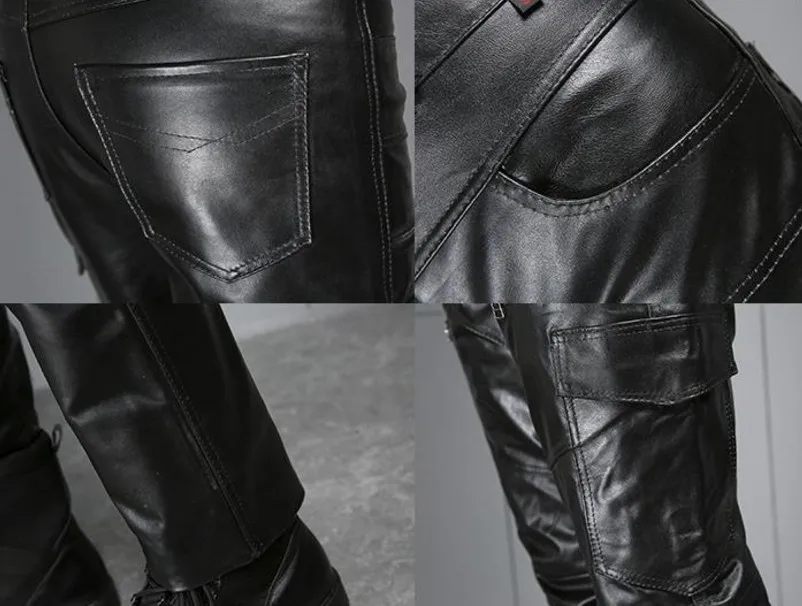 

Genuine Leather Pants Men Black Fashion High Waisted Motorcycle Riding Trousers 100% Real Cow Hide Gothic Punk Pants Streetwear