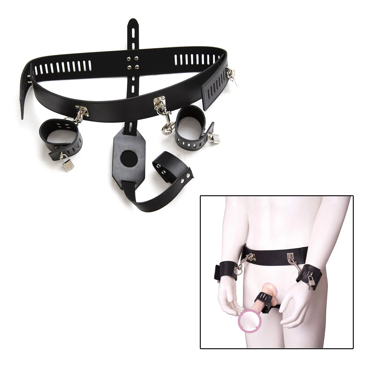 

Leather Bdsm PU Handcuff Male Chastity Belt Cock Cage Bondage Penis Panties Penis Ring For Adult Sex Toy Cockrings Women Gay Men