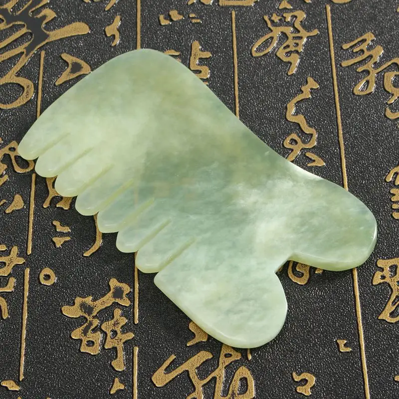 2 In 1 Natural Jade Stone Gua Sha Board Comb Shape Massage Hand Massager Acupuncture Acupressure Relaxation Health Care | Красота и