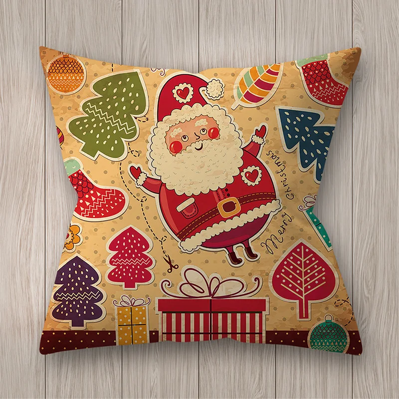 

Christmas Print Peach Suede Pillowcase Happy Holiday Santa Claus Snowflake Home Bench Red Decorative Cushion Cover