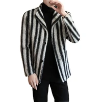 2021 new autumn winter mens fashion brand striped coat windbreaker lapel slim short wool coat thick coat woolen windbreaker men