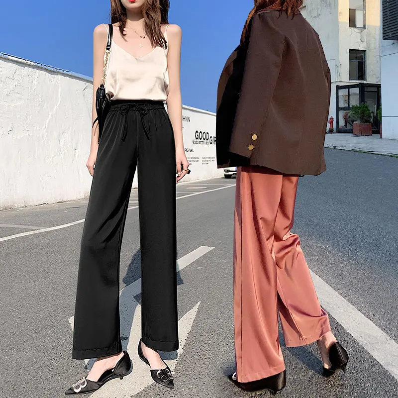 Женские брюки с широкими штанинами из вискозы на весну и осень высокой талией