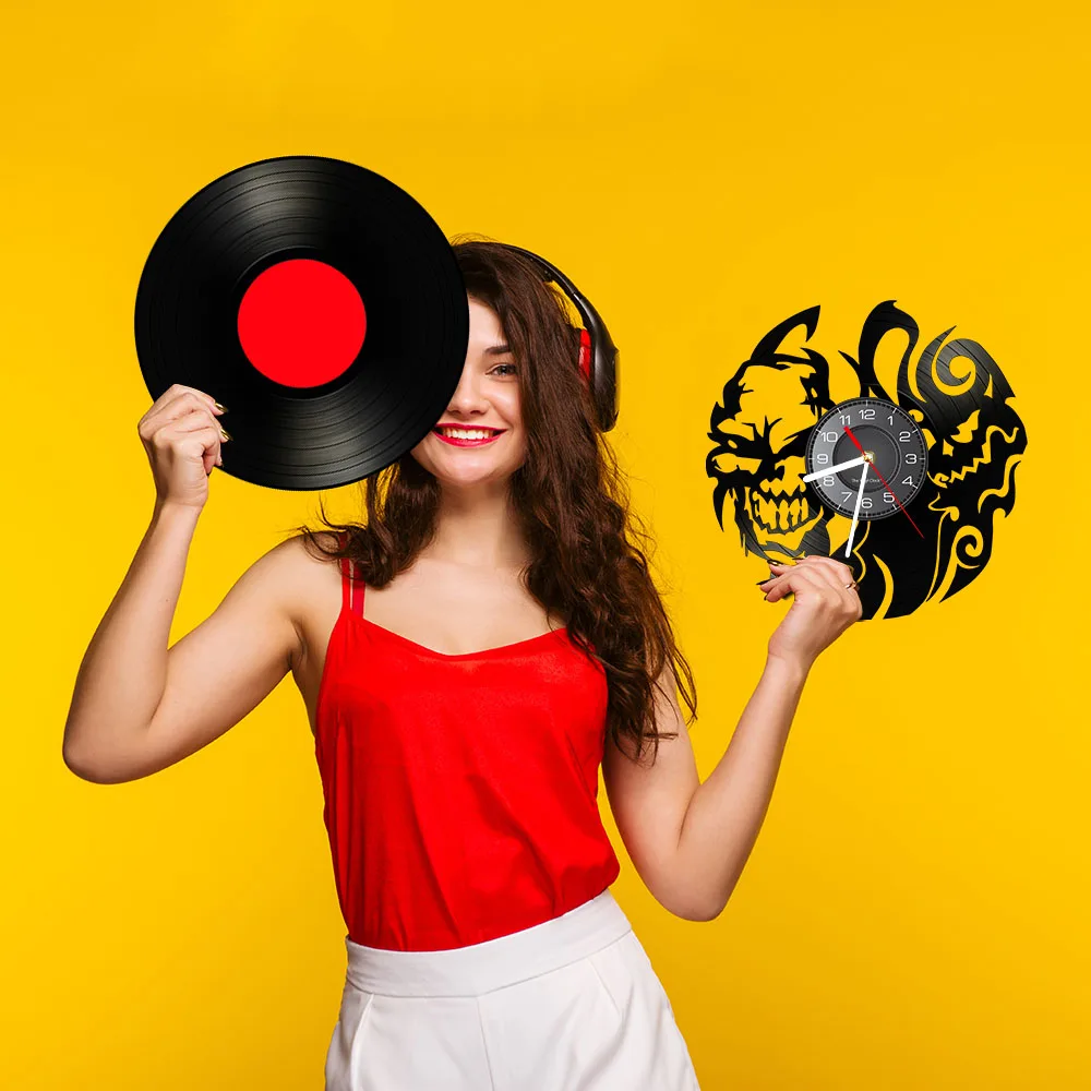 Настенные часы с черепом и головой резные аналоговые свисающие виниловой