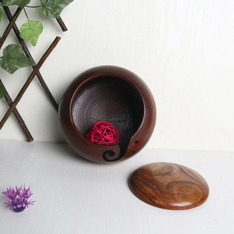 Деревянная чаша для вязания винтажная круглая коробка хранения ниток контейнер