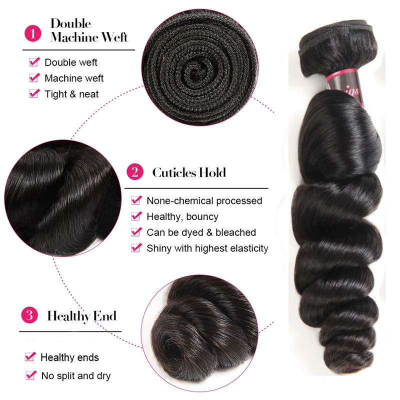 Uwigs свободные волнистые пучки с застежкой 3 пряди 100% натуральные человеческие