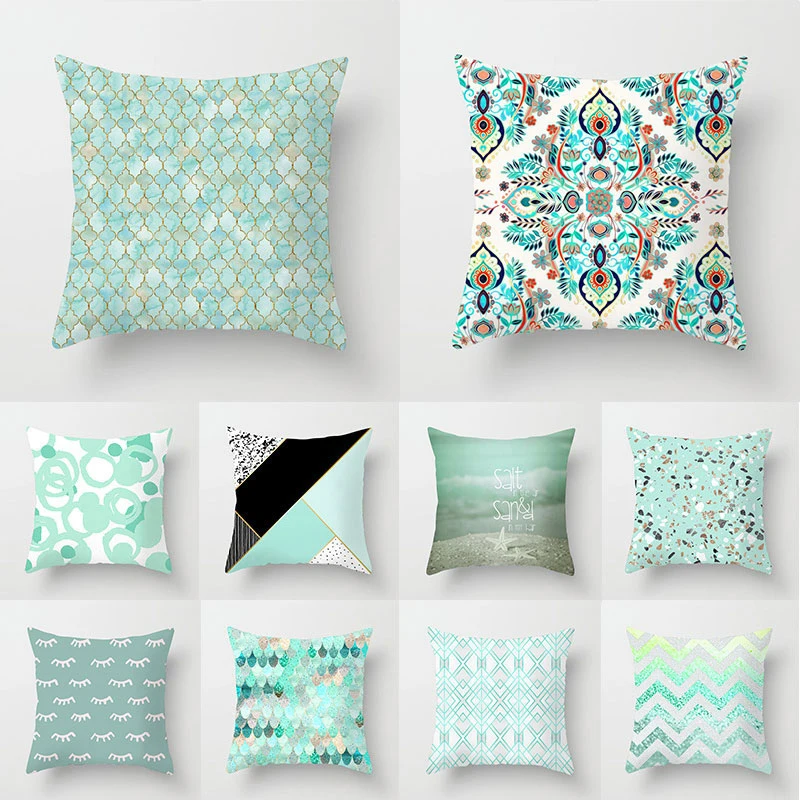 

INS Cushion Cover green pillowcases Geometric Pillowcase Peach Skin Pillowcase Sofa Cushion Soft Pillowcase Pillow Case 2021