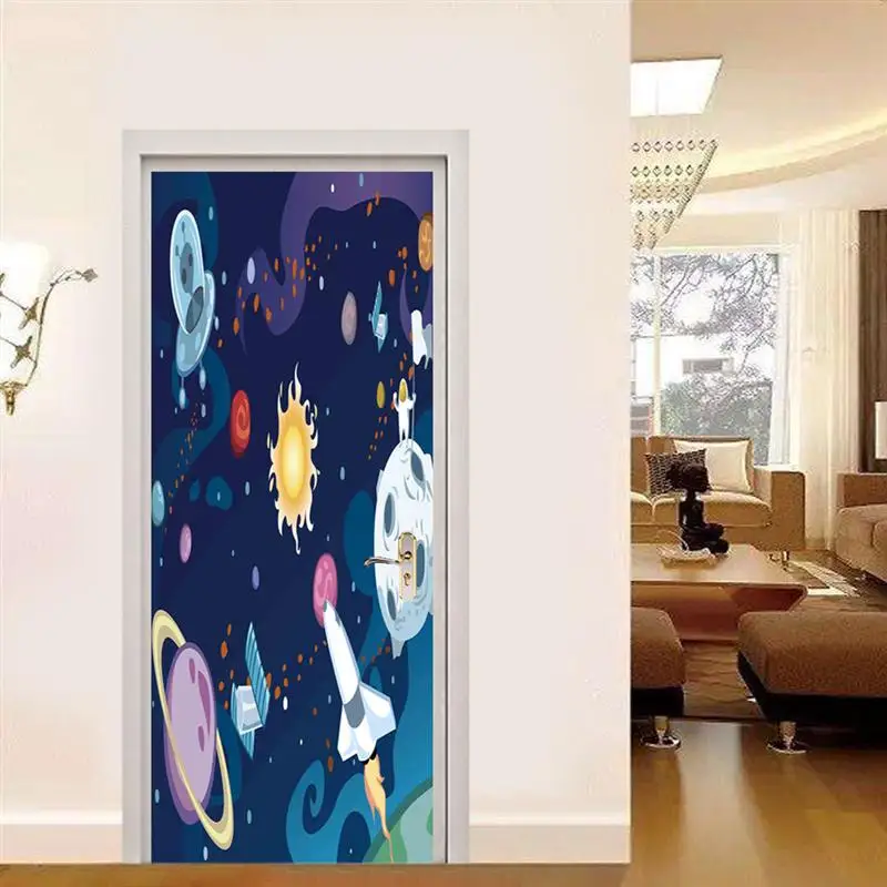 

Настенная 3d-наклейка на дверь, рисунок на стену, мультфильм, космическая планета, самоклеящийся плакат из ПВХ, водонепроницаемые обои, домаш...