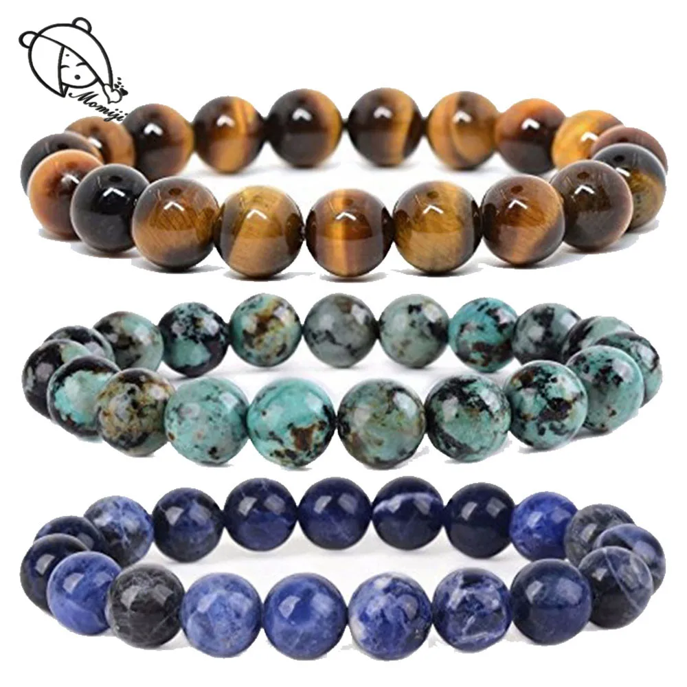 

Momiji Natural Stone Beaded Bracelet Jewelry Men Women Handmade Round Goldstone Lava Tigereye Charm Bracelet Bangle Wholesale