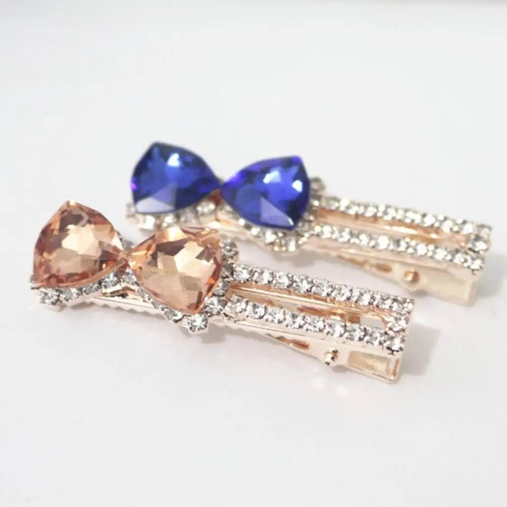 Элегантный бант заколка для волос женщин металлические клипсы со стразами