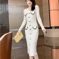 spring autumn women knitted dress o neck sweater dresses lady slim bodycon long sleeve bottoming dress vestidos