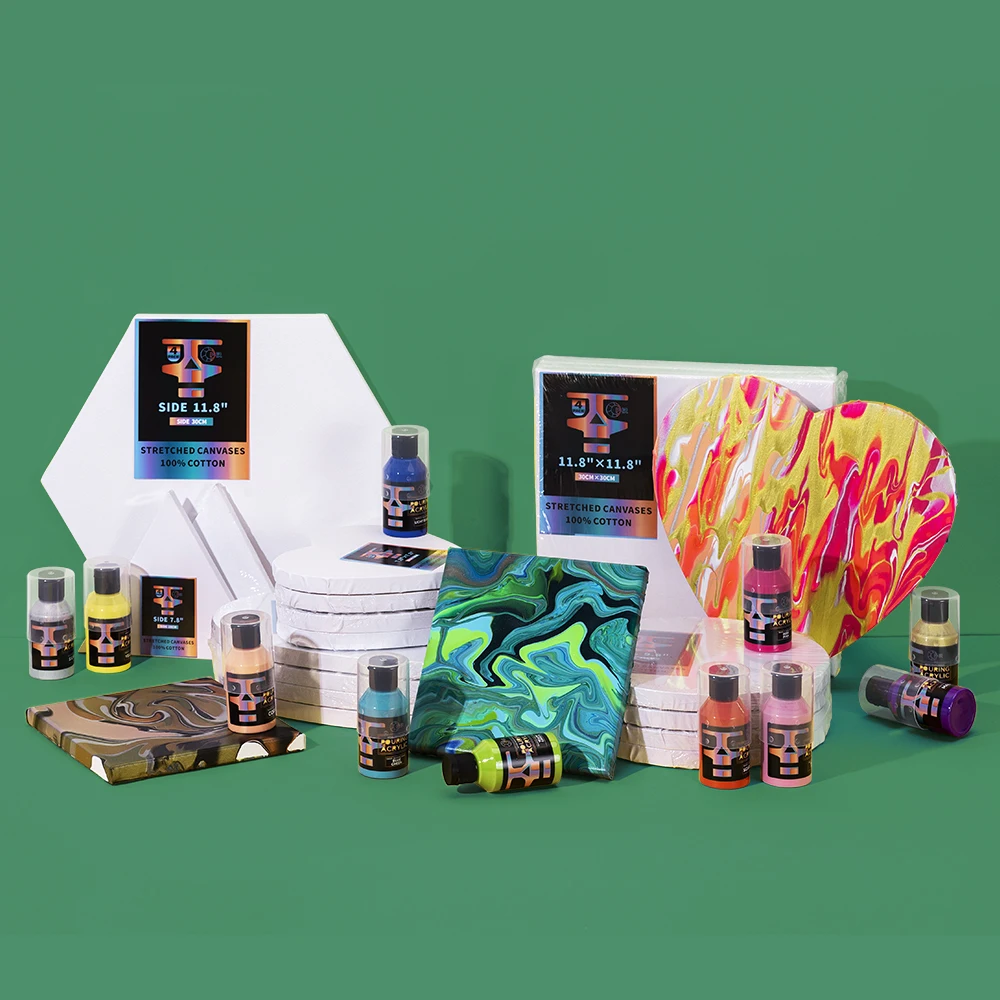 

OPHIR Wood Painting Frame Cotton 4PCS Stretched Cotton Canvas for Acrylic Pouring Oil Paint Art Supplies 100% Cotton TA006