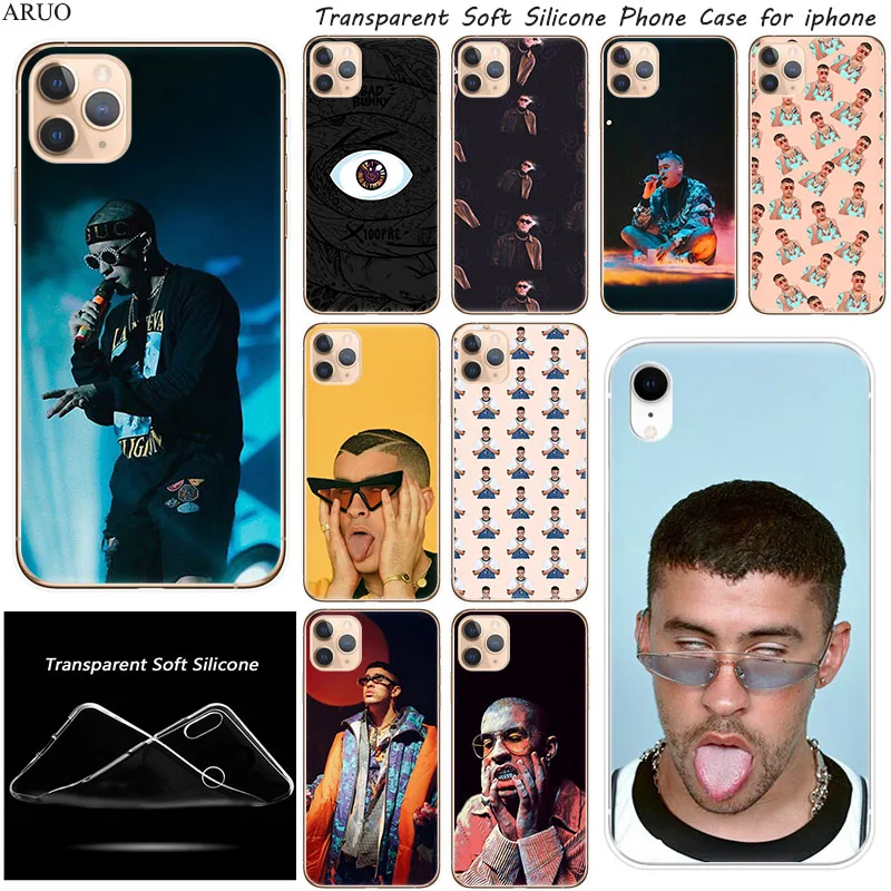 Чехол для телефона Bad Bunny iPhone 12 11 Pro X XR XS Max SE2020 7 8 6 6s Plus 5s 12mini модный прозрачный