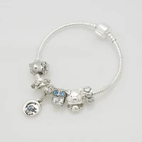 plated silver owl pendant charm bracelet wholesale blue beads charm strand bracelet for women bracelets gift for girls
