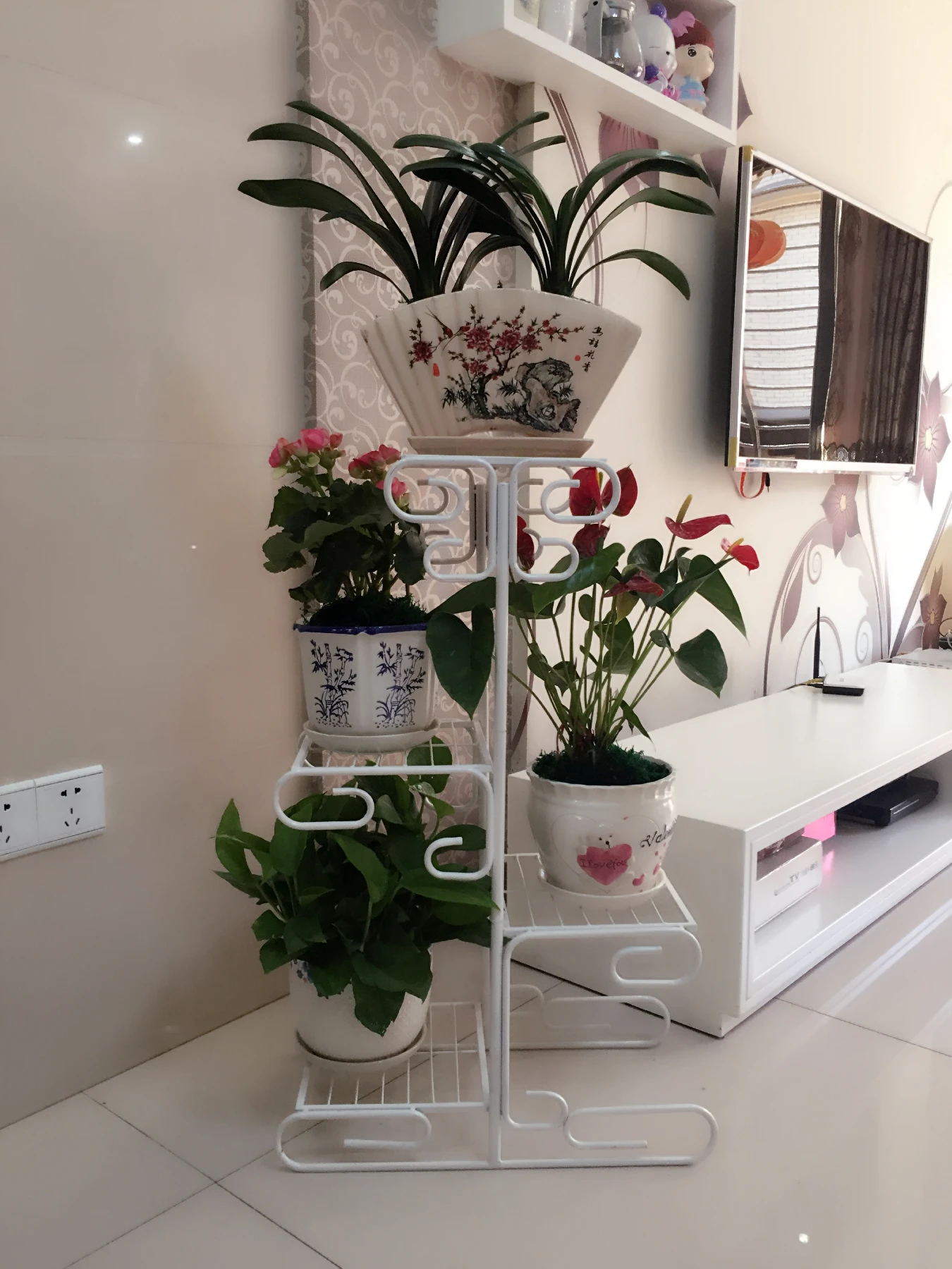 

Multilayer, Wrought Iron Showy Sitting Room Floor Balcony Potted Indoor Decorative Money Plant Flowers Bracket Green Plant Pots
