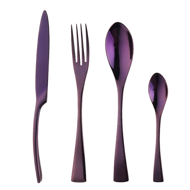Purple 32 pcs Набор столовых приборов Kaya 24 шт./лот, набор столовых приборов из нержавеющей стали черного цвета, набор столовых приборов с зеркальным покрытием, столовый нож, вилка, используемый для ресторана - Цвет: Purple 32 pcs