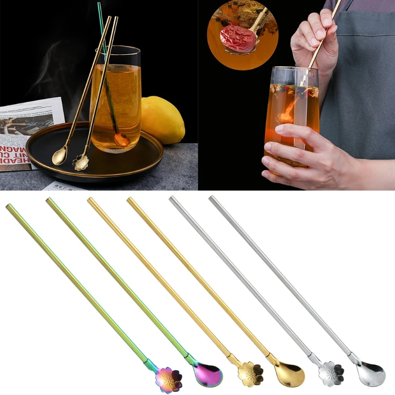 

Многоразовая ложка из нержавеющей стали, соломинка для коктейлей, длинная ручка, 1 комплект