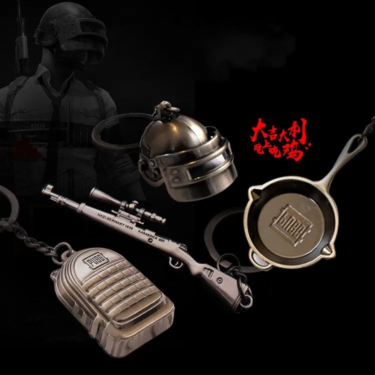

PUBG Keychain Cosplay Props Level 3 Helmet Backpack Armor 98k Saucepan Keyring Metal Key Pendant Game Battlegrounds Accessories