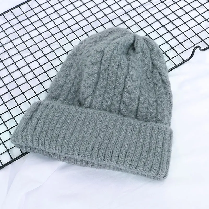 Light Green Женские шапки, Зимняя шерстяная вязаная шапка, Женская однотонная вязаная шапка, Повседневная шапка, женская мягкая теплая утолщенная шапка с узором - Цвет: Light Green