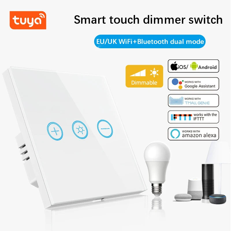 

Умный сенсорный выключатель Tuya с Wi-Fi, выключатель с нейтральным проводом, стеклянная панель, настенный выключатель европейского стандарта, ...