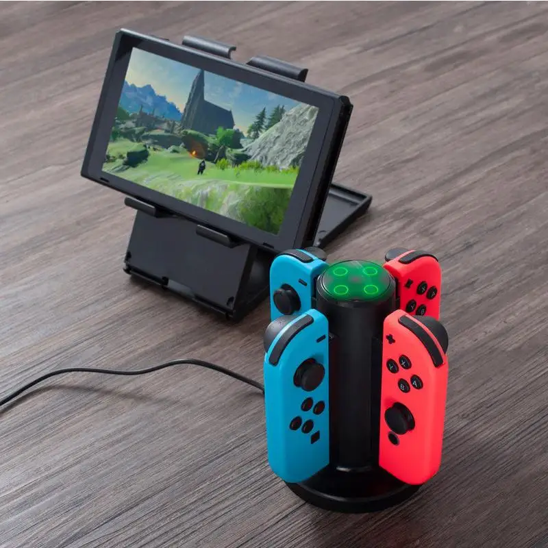 Зарядная док станция 4 в 1 для контроллеров NS Switch Joy Con портативная игровая консоль