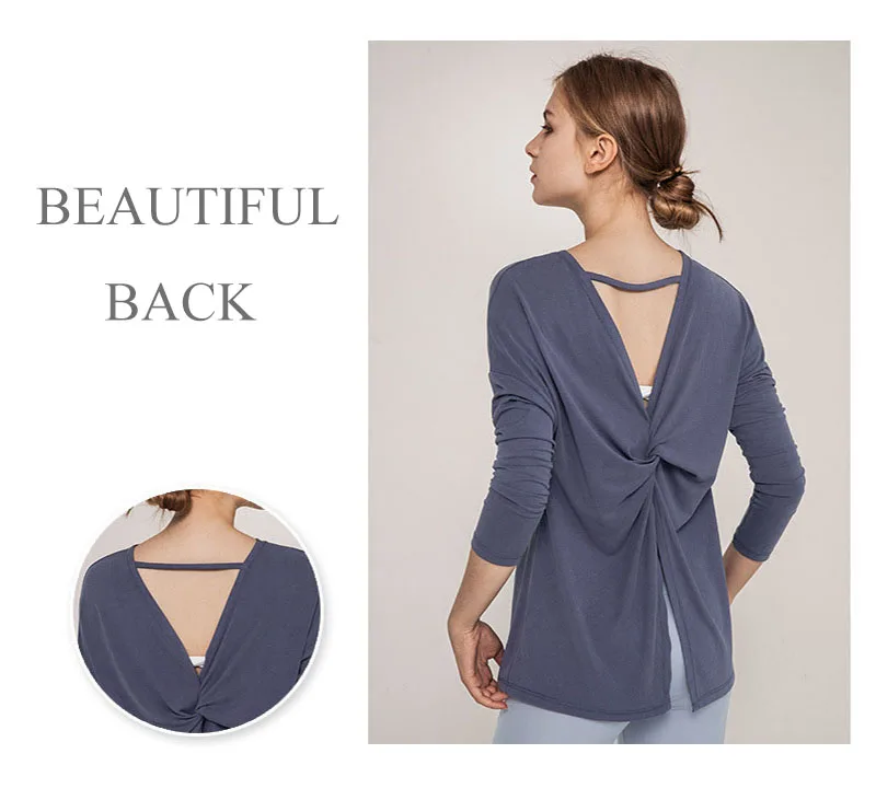 Long Sleeve Women Yoga Tops Open Back Running Clothes Pilates Loose Workout Sportswear Quick Dry Dance Shirts for Gym Fitness