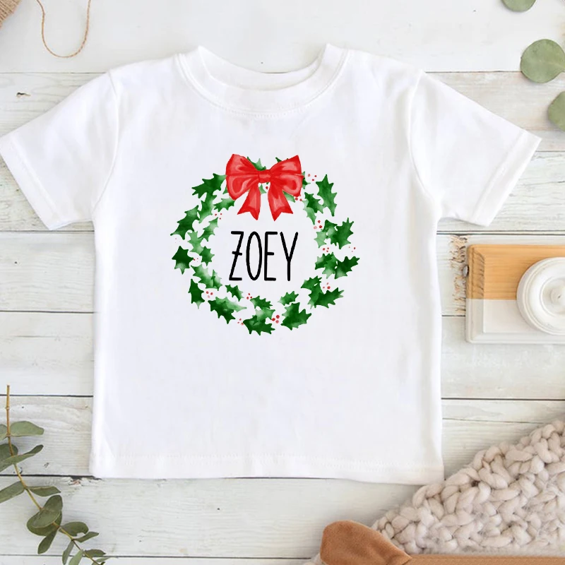 

Personalized Name Christmas Wreath Shirt Personalized Girls Clothes Custom Christmas Shirt Personalized Christmas Onesie Cute