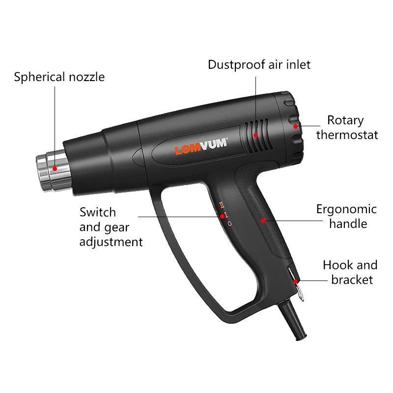 LOMVUM 220V тепловой ПИСТОЛЕТ 2000W электрический пистолет с четырьмя насадками|power