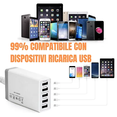 MULTIPRESA USB 5 PORTE CARICATORE MULTIPLA DA TAVOLO CON CAVO SPINA 40W | Дом и сад