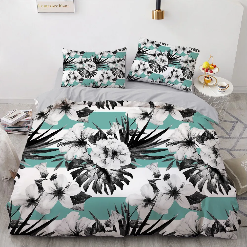

Flower Bed Custom Design Modern Duvet Cover Sets 3D Nordic Pillow Slips King Queen Super King Twin Size Black Bedding Set