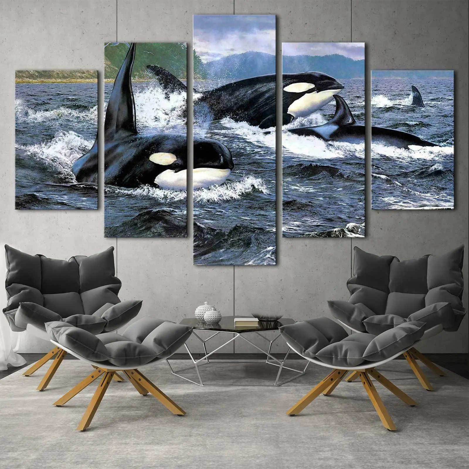 

5 Piece Orca Stration Killer whale Ocean Poster Picture Print Wall Art Canvas Painting Wall Decor for Living Room No Framed