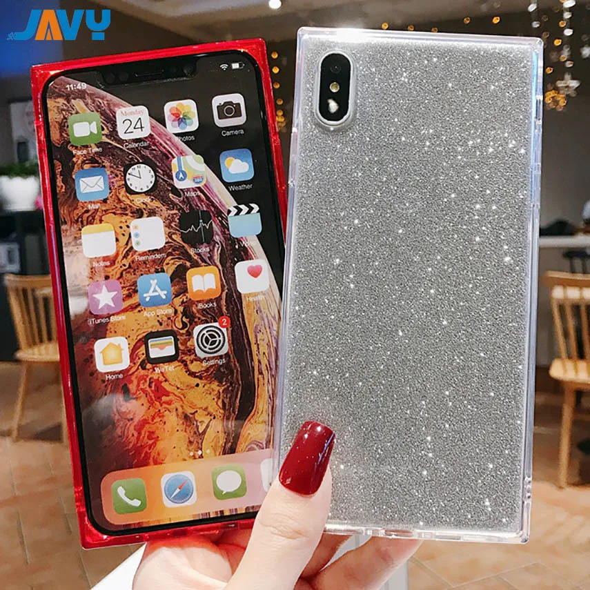 JAVY Блестящий квадратный силиконовый мягкий чехол для iPhone 12 11 Pro Max Mini X XS XR 7 8 6 6S Plus
