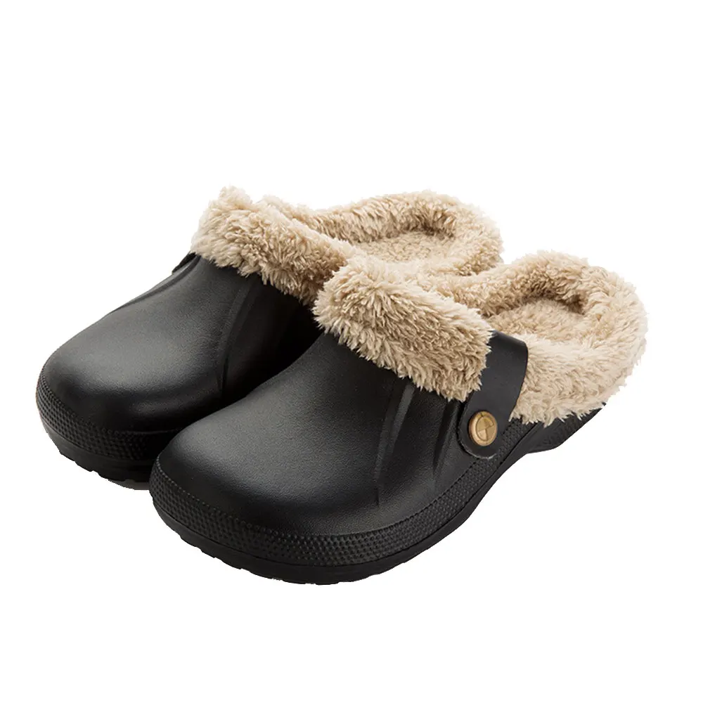 

Men House Slippers PU Leather Warm Fur Slippers Home Slipper Indoor Floor Shoes for Female Winter clogs Fashion Slippers Male