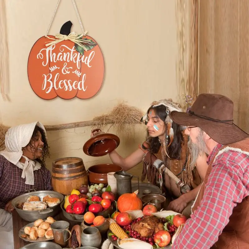 

Halloween Thankful Blessed Pumpkin Boo Hanging Sign Wood Board Plaque Decoration 19QB