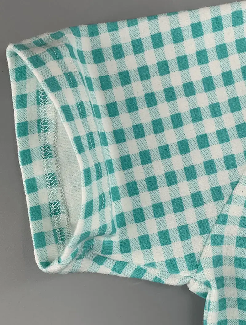 

Vintage Plaid Shirt Women 2021 summer New Extra O-Neck short sleeve T-Shirt Slim Single Green Fashion Casual Female Tops