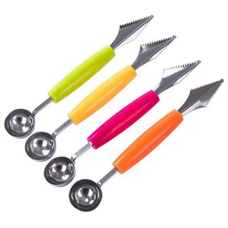 

2 In1 Dual-head Stainless Steel Carving Knife Fruit Watermelon Ice Cream Baller Scoop Stacks Spoon Home Kitchen Accessories Tool